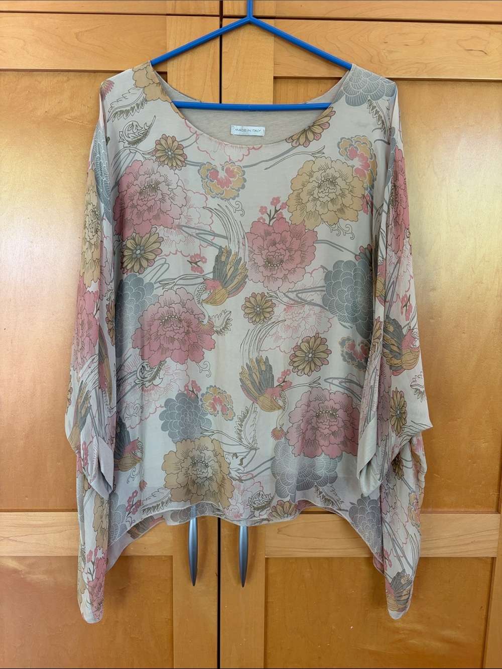 Karma Floral Sheer Blouse in Beige, Pink and Gold
